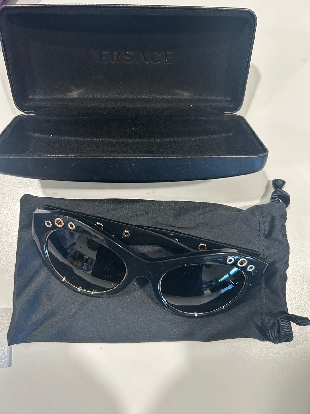 Versace Black Sunglasses with Gold Accents - Picture 7 of 7